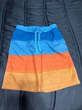 Orage Blue and Orange Striped Boys' Swim Shorts